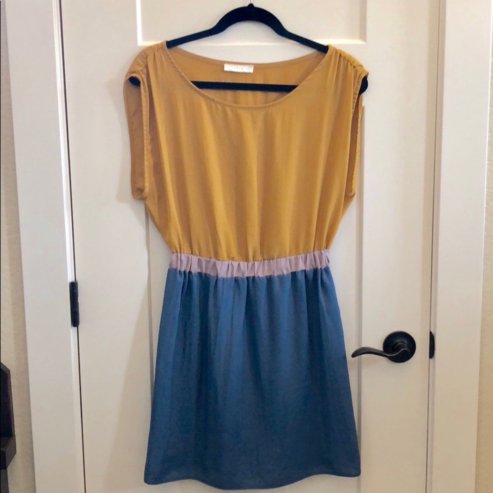 Lush Teal and Gold Color Block Dress